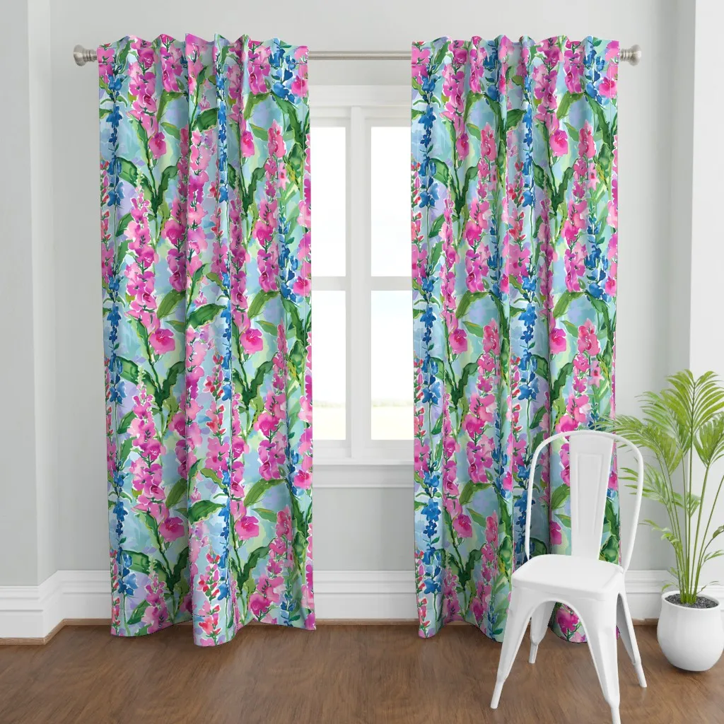 Watercolor Snapdragons Curtain Panel - Pink product