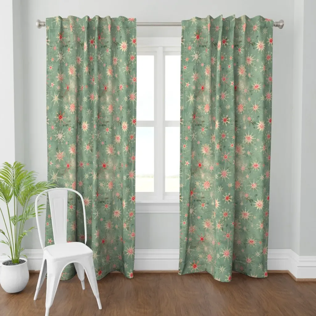 Watercolor Snowflakes Curtain Panel - Teal product