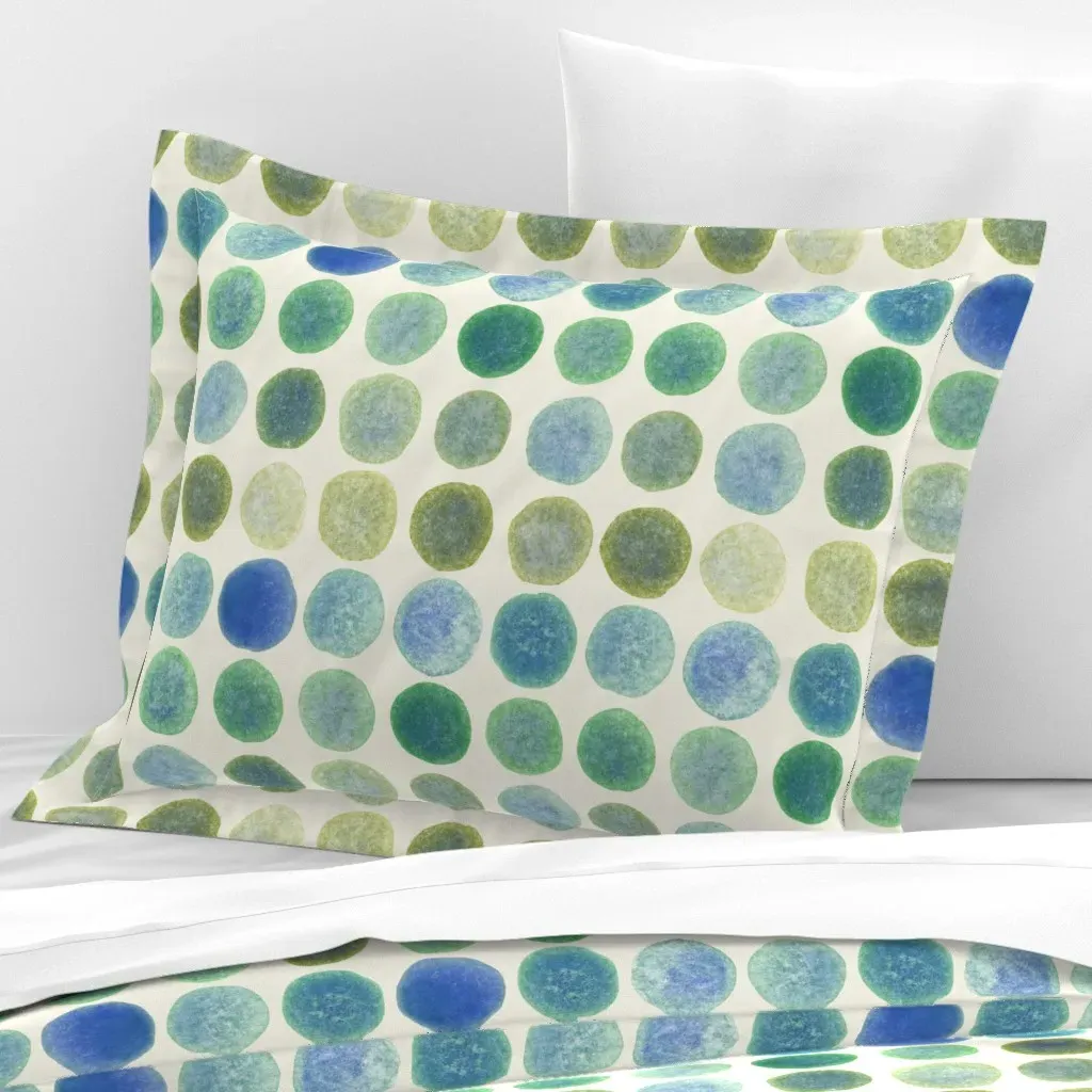 Watercolor Spots 30x24" Standard Flanged Cushion - Seafoam Green, Cotton Sateen product