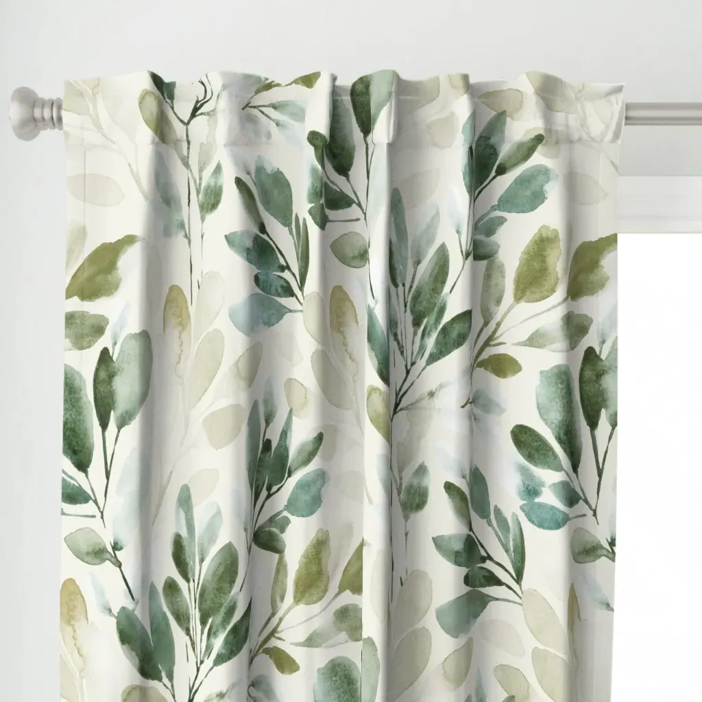 Watercolor Sprigs Curtain Panel - Sage Green alternate view