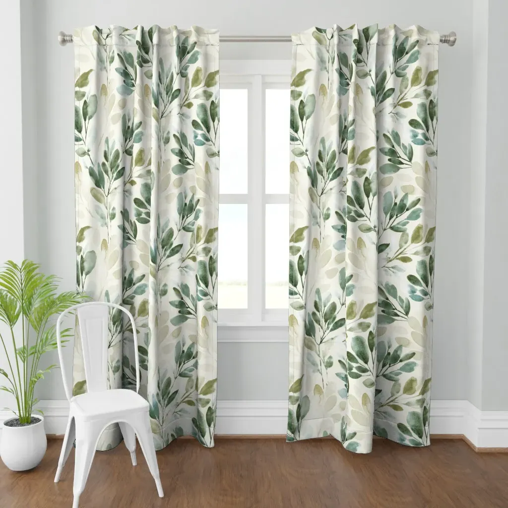 Watercolor Sprigs Curtain Panel - Sage Green product