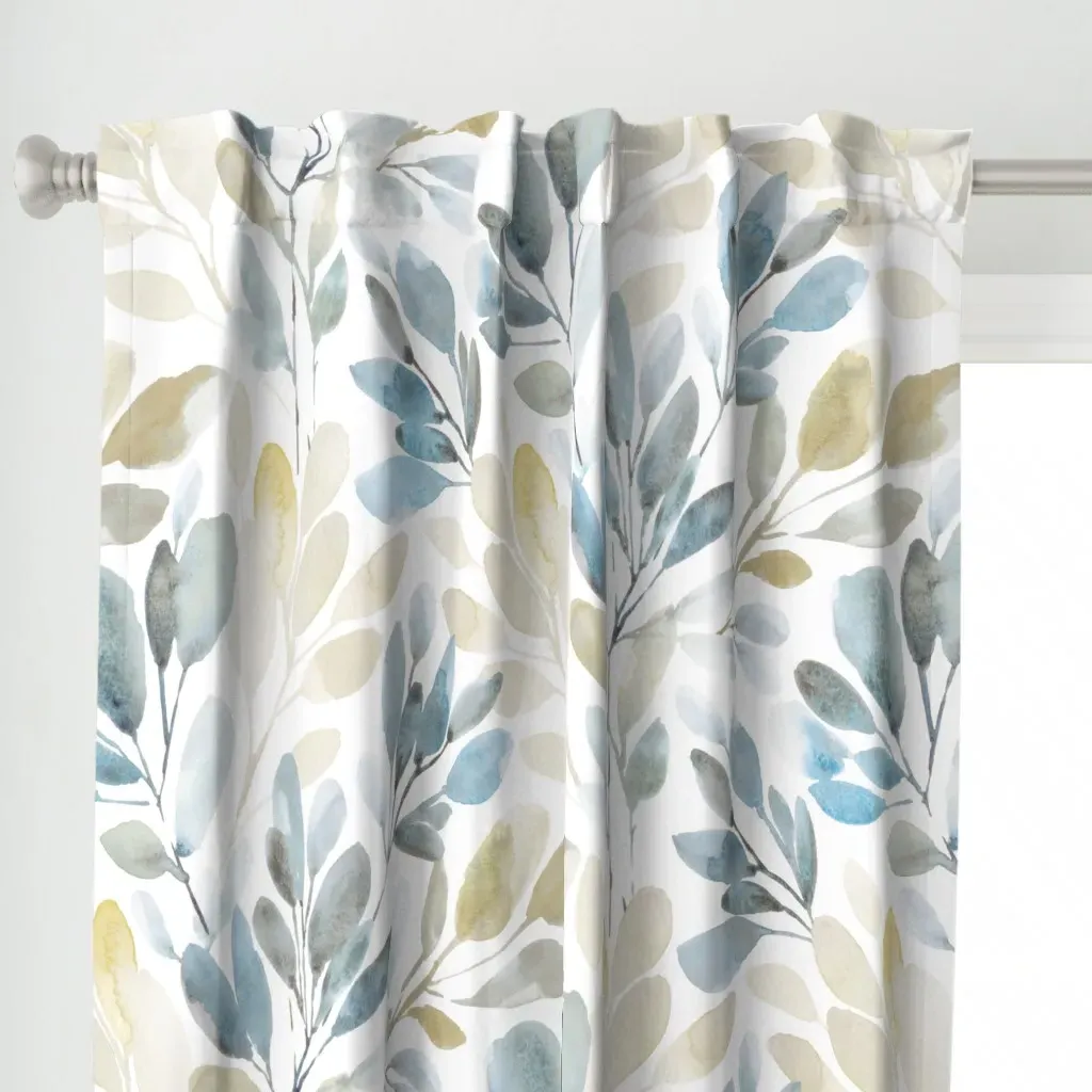Watercolor Sprigs Muted Curtain Panel - Dusty Blue alternate view