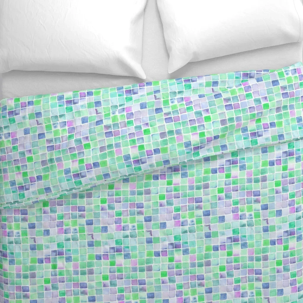 Watercolor Squares Duvet Cover - Light Green alternate view