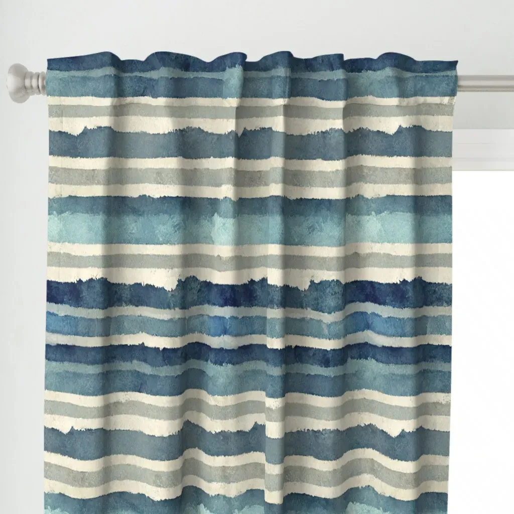 Watercolor Stripes Curtain Panel - Blue alternate view