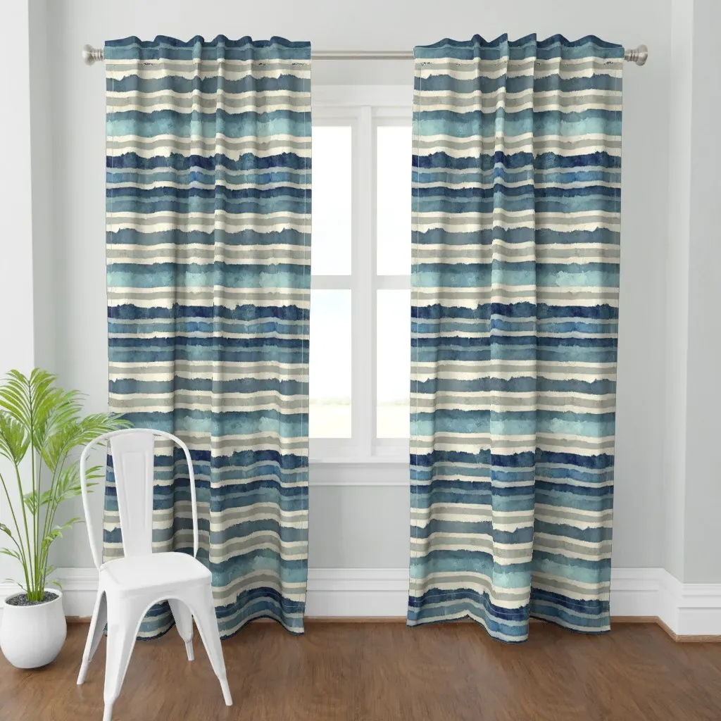 Watercolor Stripes Curtain Panel - Blue product