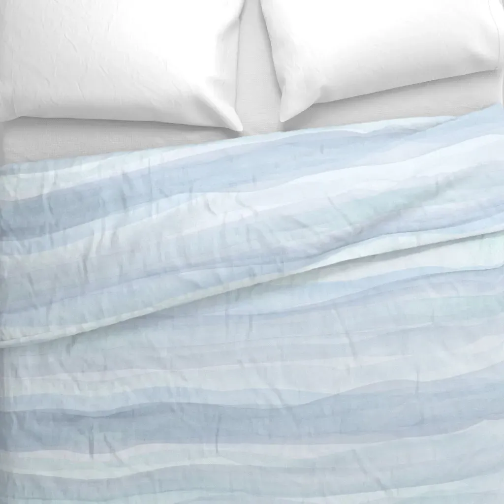 Watercolor Stripes In Waves Duvet Cover - Light Blue alternate view