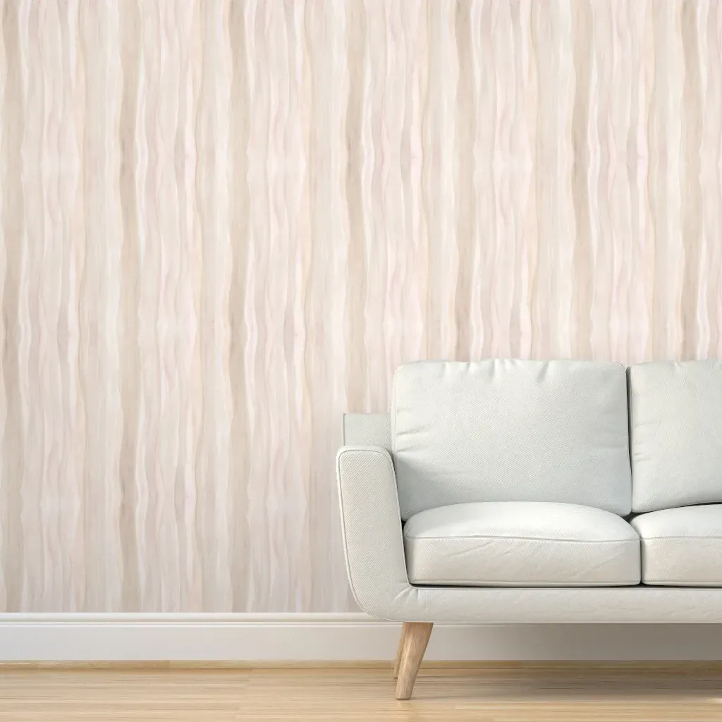Watercolor Stripes Waves Minimalism Peel and Stick Wallpaper - Taupe product