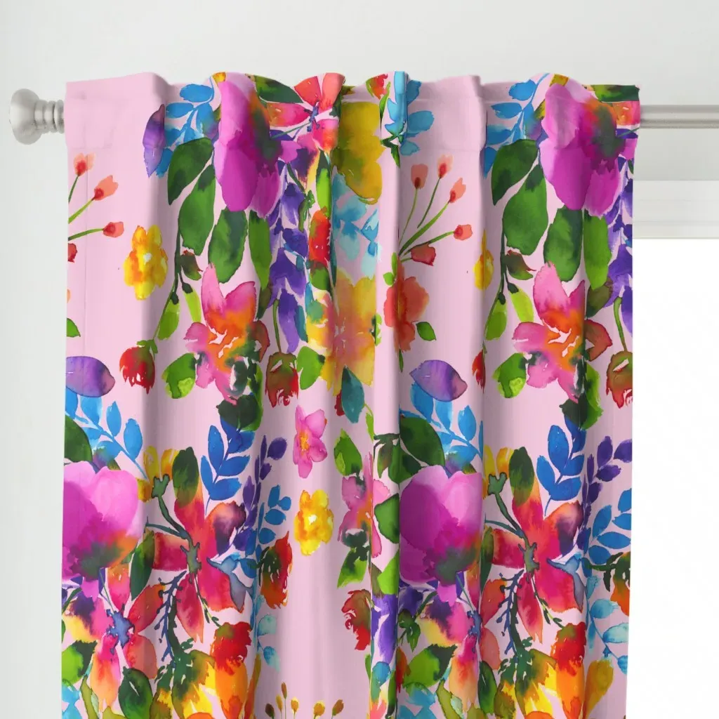 Watercolor Summer Field Curtain Panel - Pink alternate view