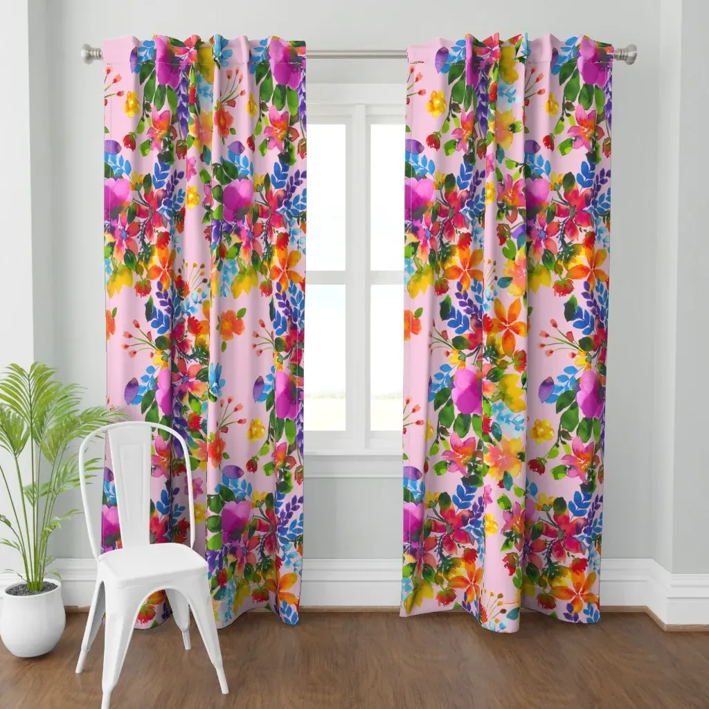 Watercolor Summer Field Curtain Panel - Pink product