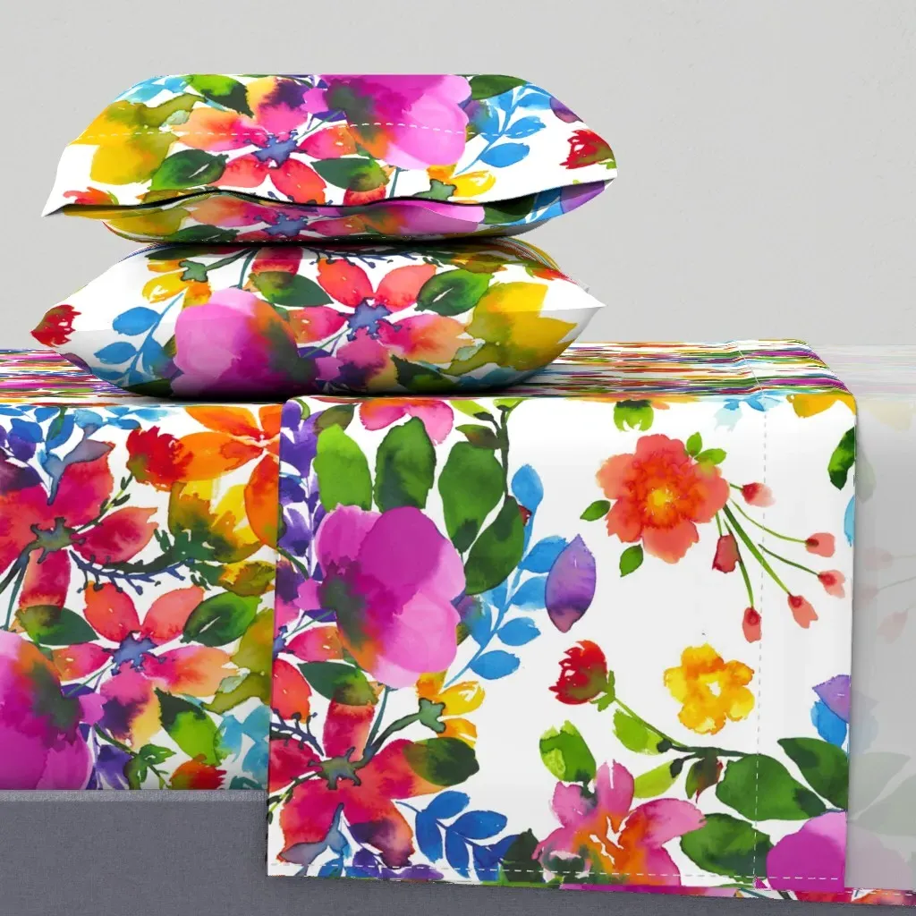 Watercolor Summer Field King Sheet Set - Pink product