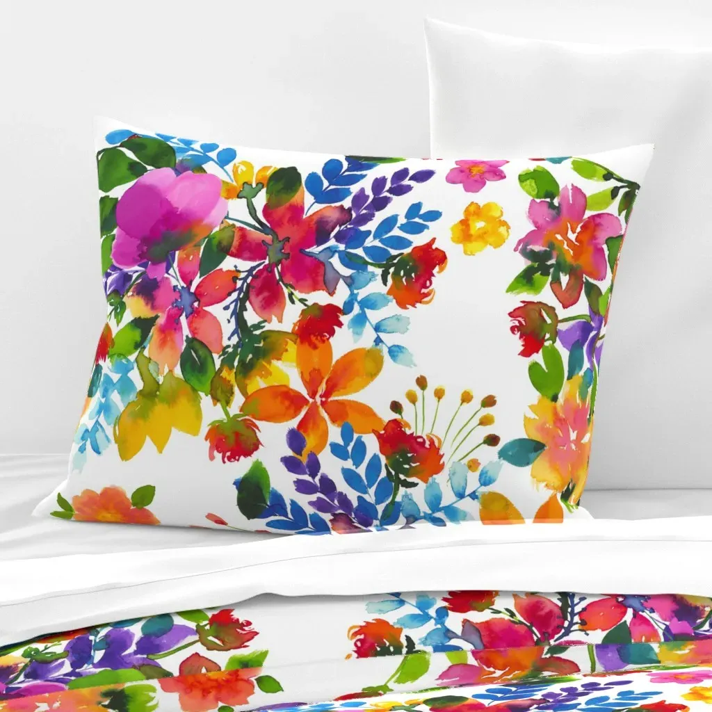 Watercolor Summer Field Standard Pillow Cover - Pink, Cotton Sateen product