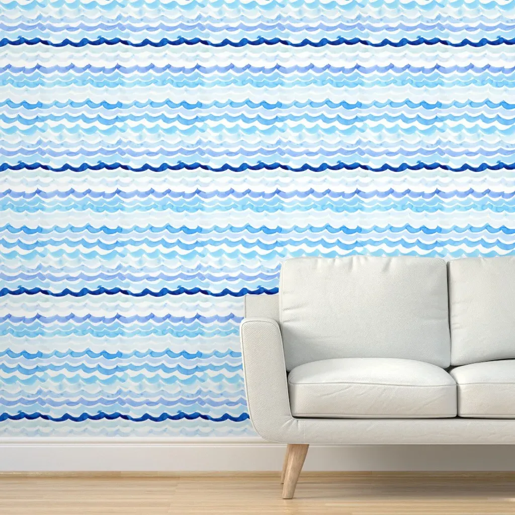 Watercolor Waves Beach Peel and Stick Wallpaper - Light Blue product