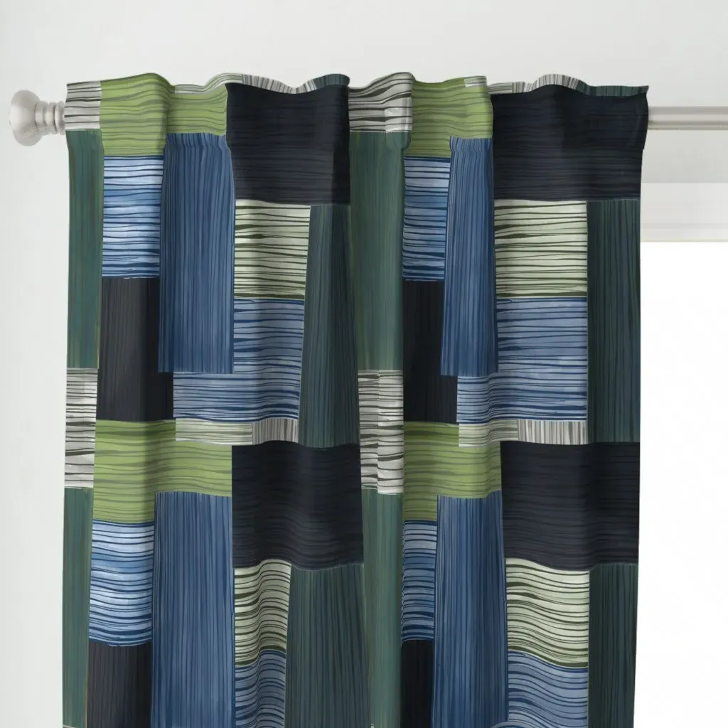 Watercolor Weaves Pattern Curtain Panel - Deep Blue alternate view