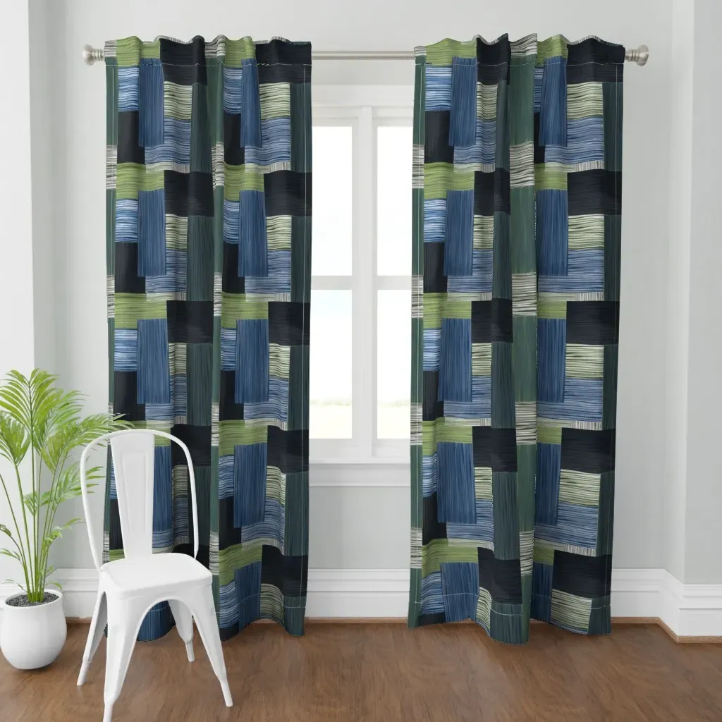 Watercolor Weaves Pattern Curtain Panel - Deep Blue product