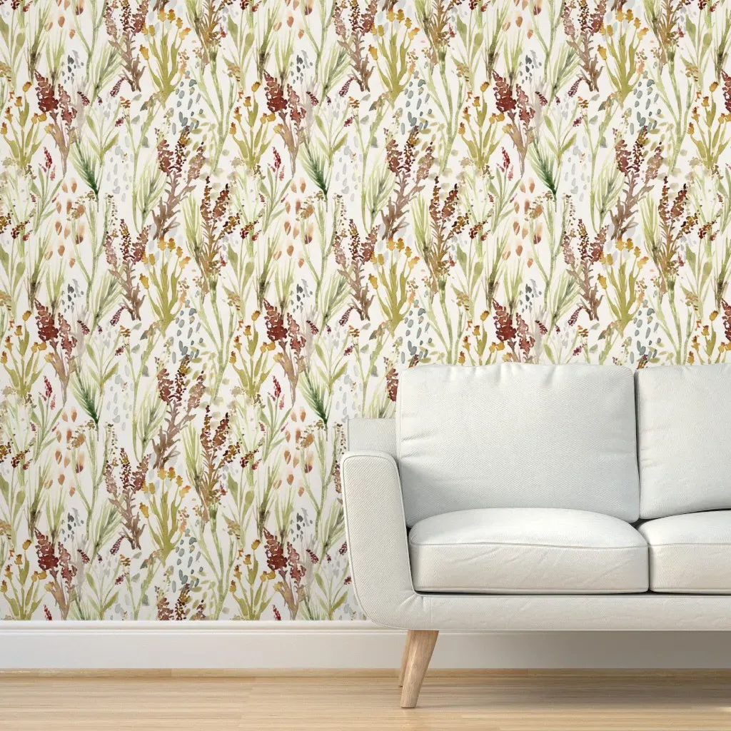 Watercolor Weeds And Wildflowers Peel and Stick Wallpaper - Brown product
