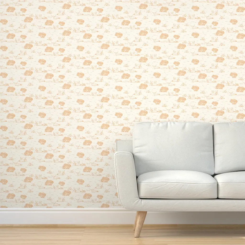 Watercolor Western Toile Longhorns & Oaks Peel and Stick Wallpaper - Peach product