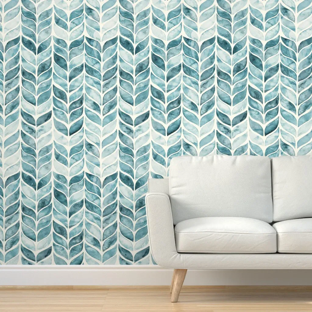 Watercolor Whale Tail Peel and Stick Wallpaper - Teal product