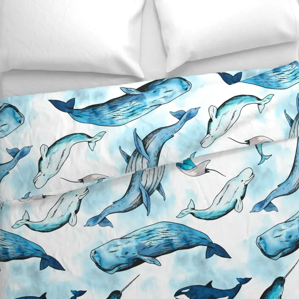 Watercolor Whales Duvet Cover - Blue alternate view