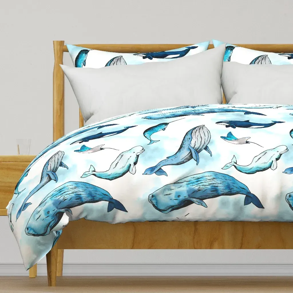 Watercolor Whales Duvet Cover - Blue product