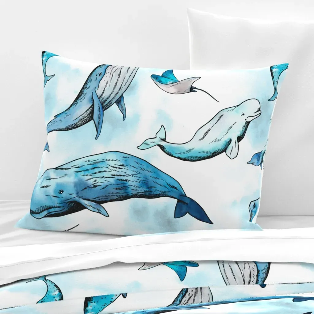 Watercolor Whales Standard Knife Edge Cushion Cover - Blue, Cotton Sateen product