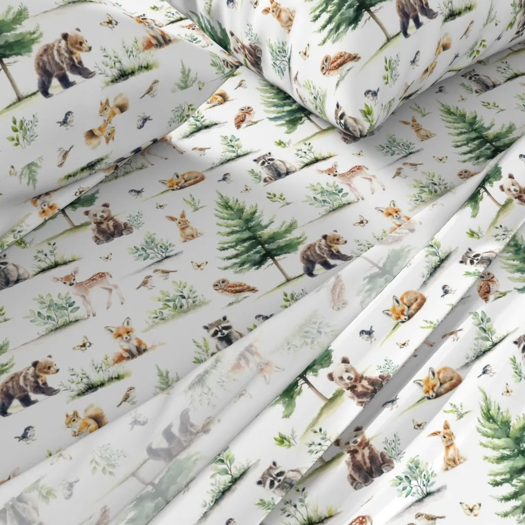 Watercolor Whimsical Woodland Animals Queen Sheet Set - Green alternate view