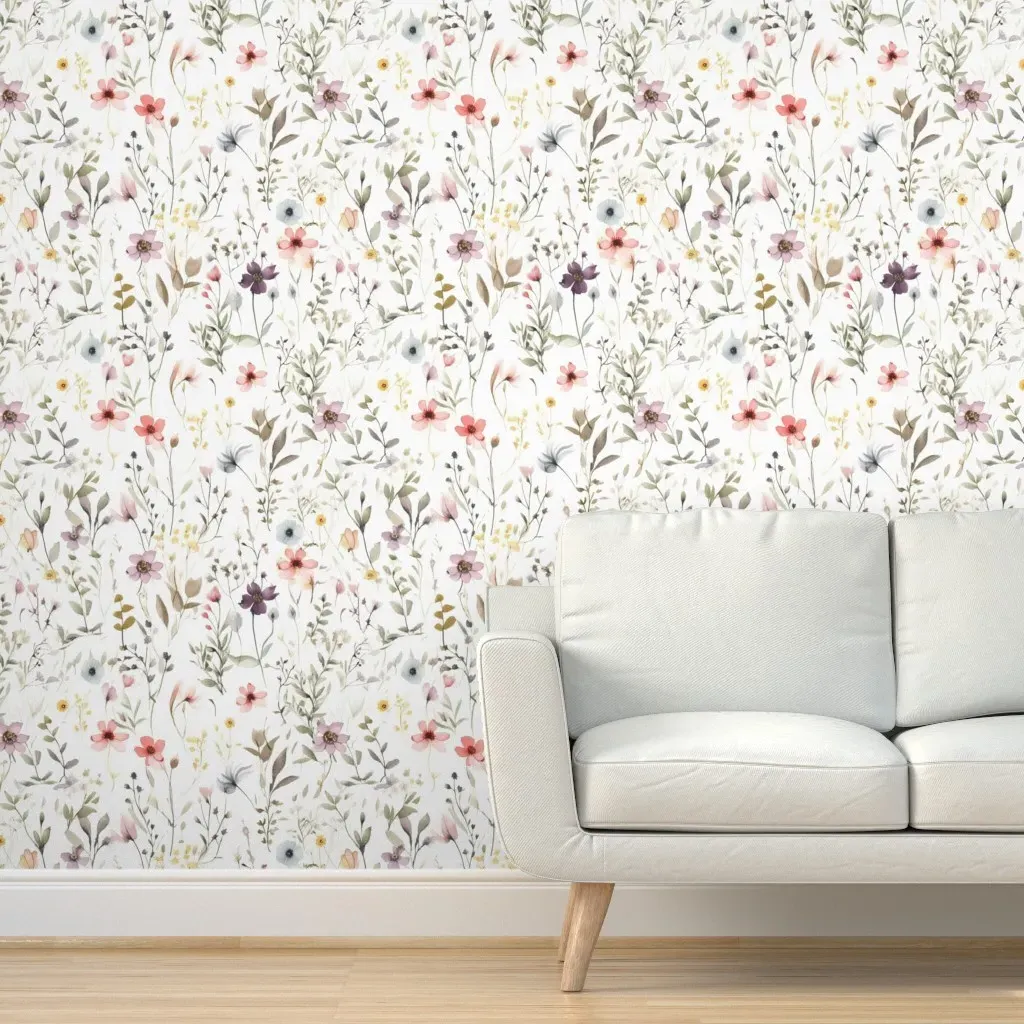 Watercolor Wildflower Botanical Peel and Stick Wallpaper - Pink product