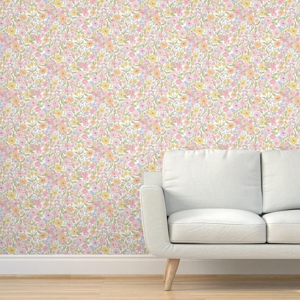 Watercolor Wildflower Ditsy Floral Peel and Stick Wallpaper - Pink product