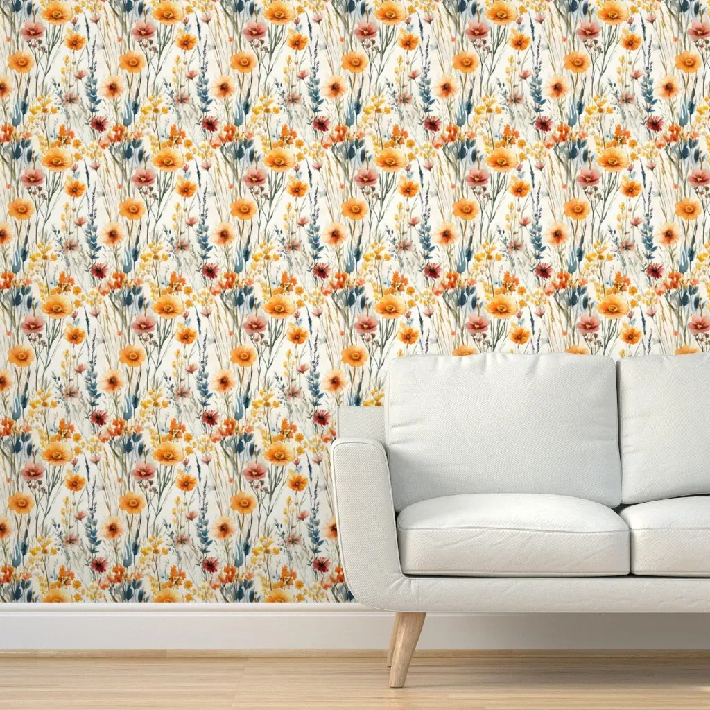 Watercolor Wildflower Meadow Peel and Stick Wallpaper - Orange product
