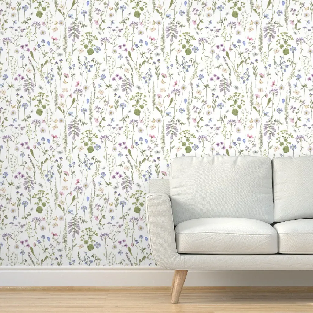 Watercolor Wildflowers & Butterflies Peel and Stick Wallpaper - Lavender product