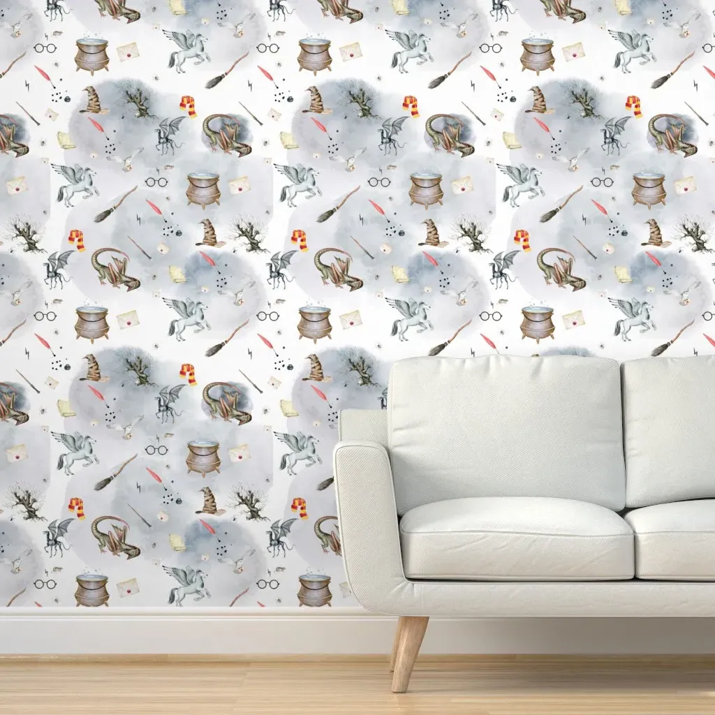 Watercolor Wizardry World Peel and Stick Wallpaper - Grey-Blue product