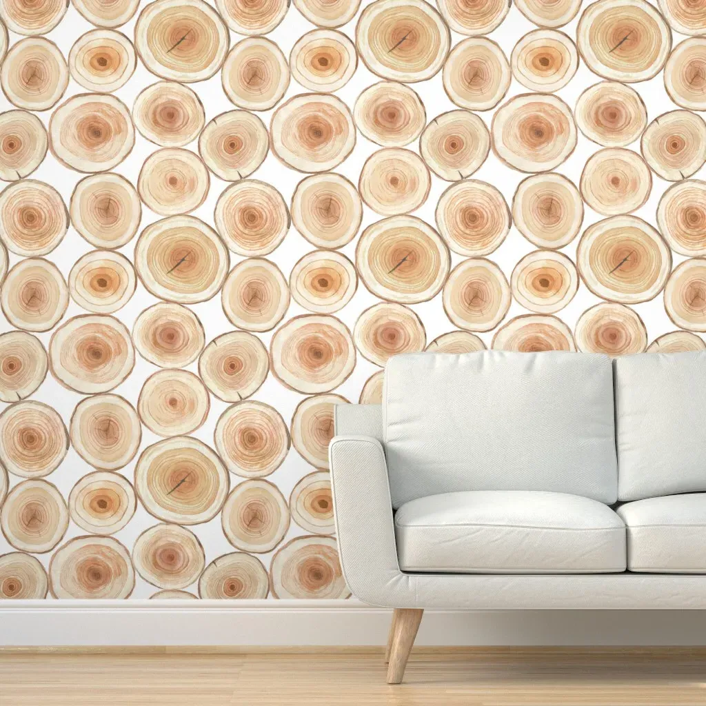 Watercolor Wood Slices Peel and Stick Wallpaper - Light Brown product