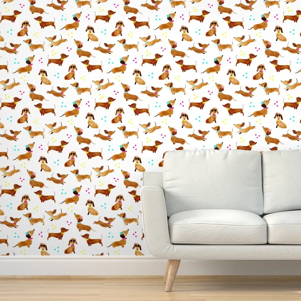 Watercolour Dachshunds Large Scale Peel and Stick Wallpaper - Brown product