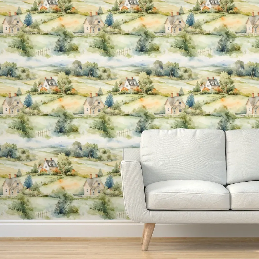 Watercolour Farmhouse Peel and Stick Wallpaper - Green product