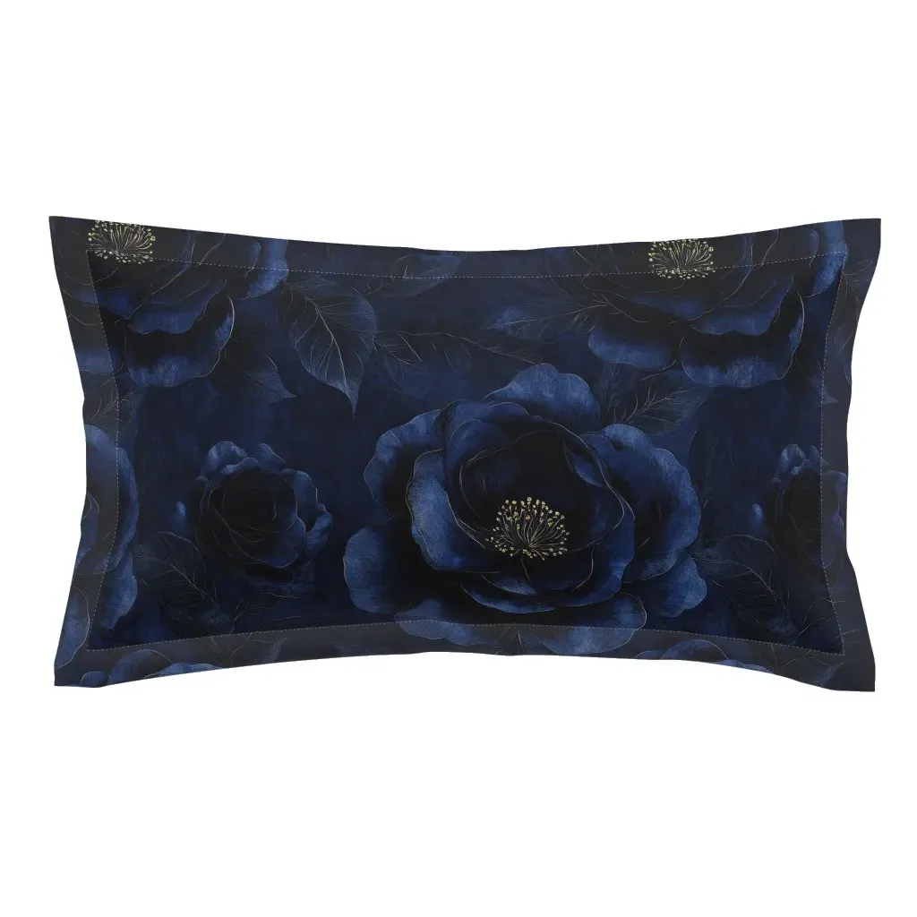 Watercolour Roses King Pillow Sham - Dark Blue product