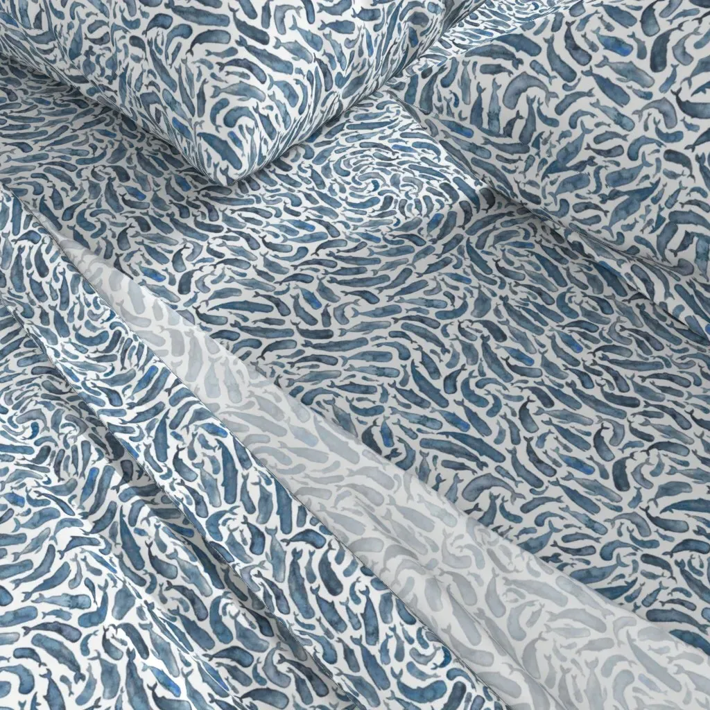 Watercolour Sperm Whales Queen Sheet Set - Blue alternate view