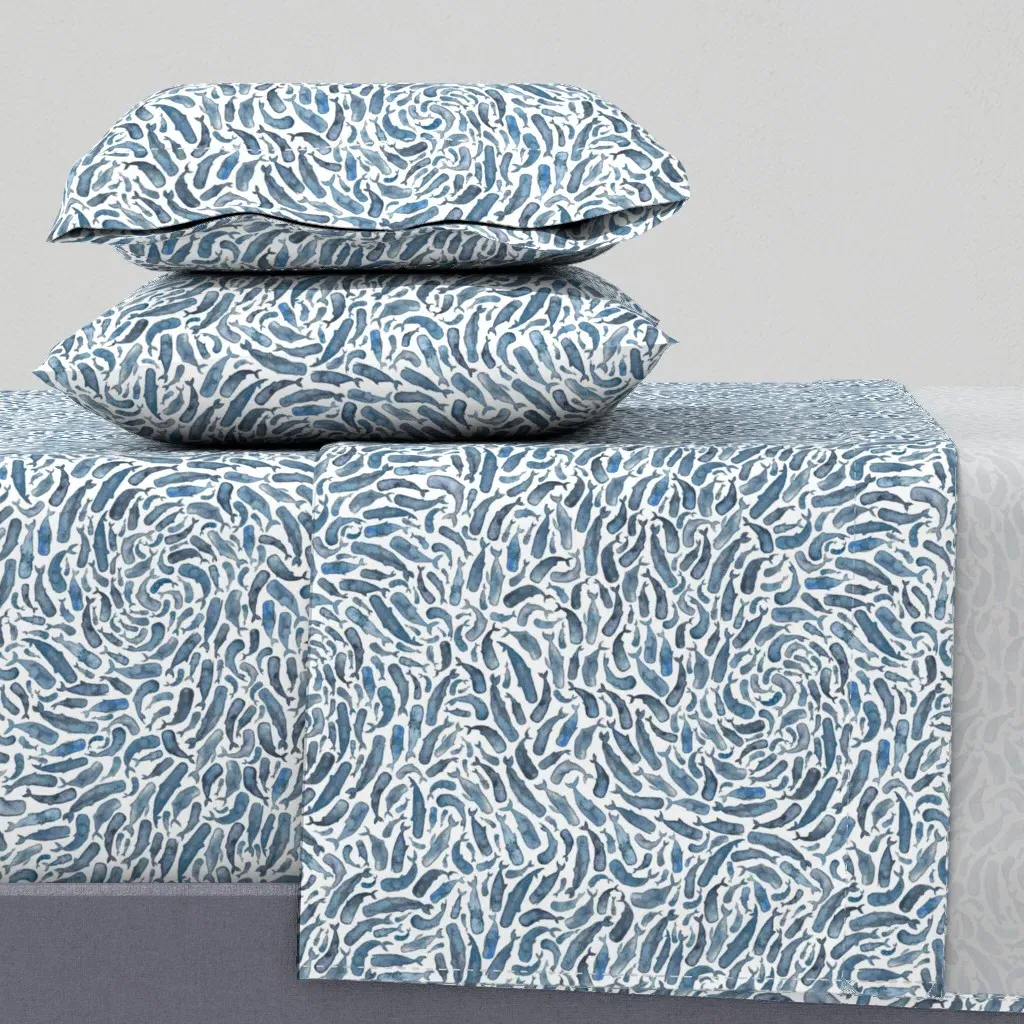 Watercolour Sperm Whales Queen Sheet Set - Blue product