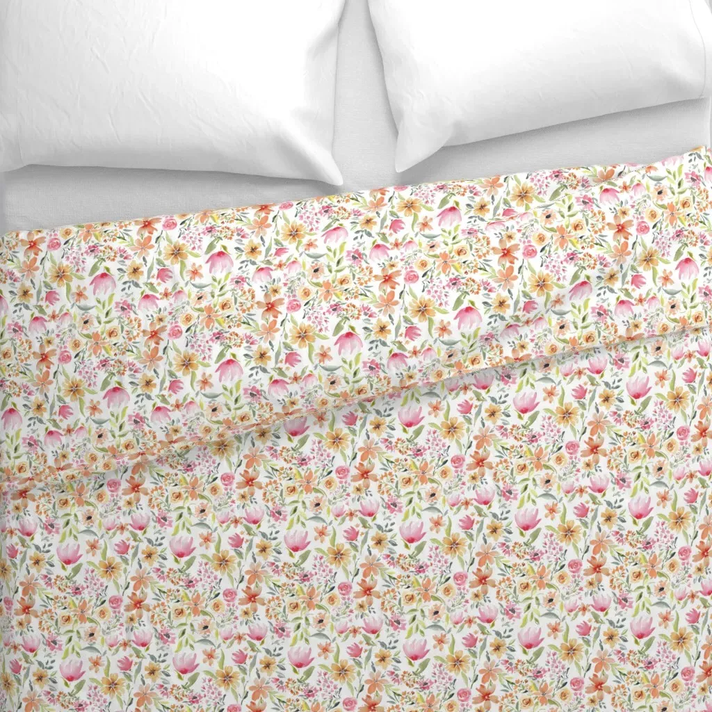 Watercolour Spring Flowers Duvet Cover - Coral Pink alternate view