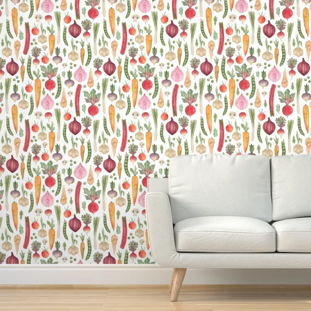 Watercolour Vegetables Peel and Stick Wallpaper - Red product