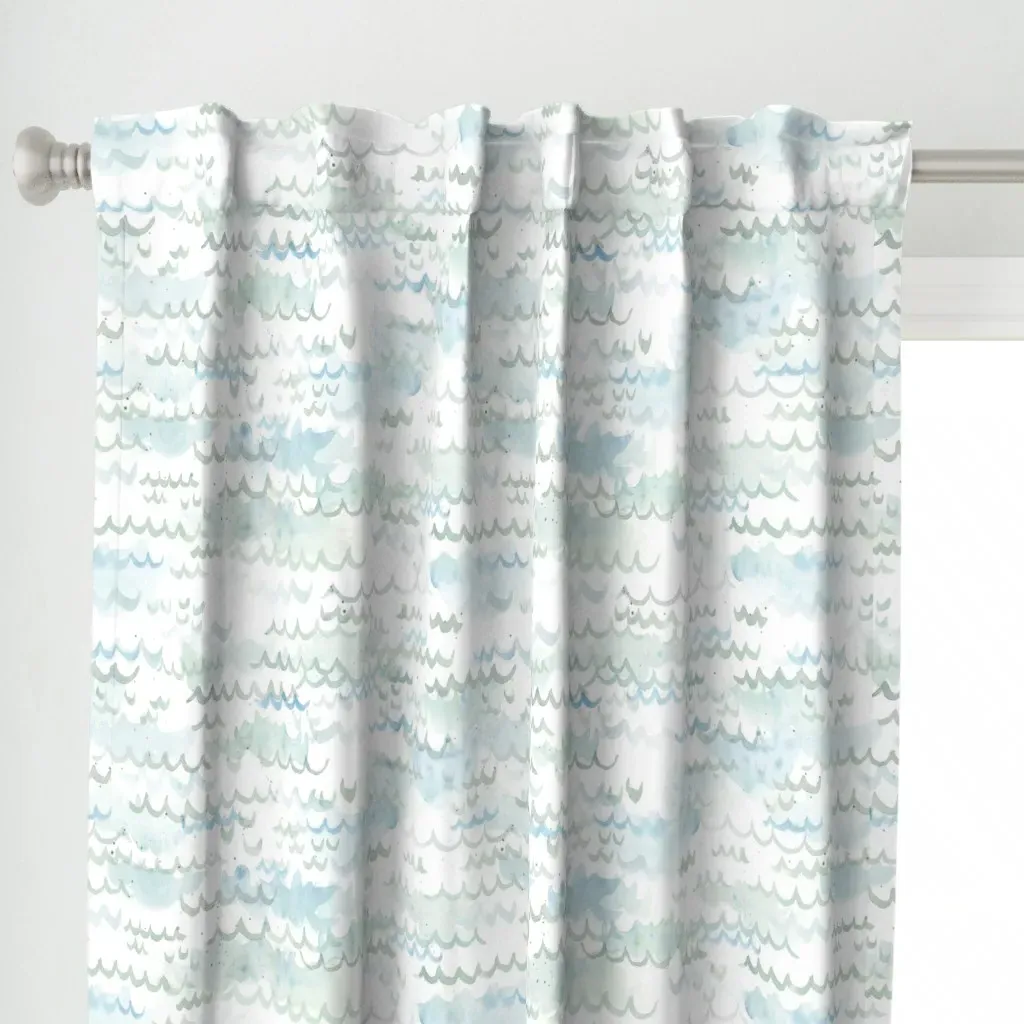 Watercolour Waves Curtain Panel - Light Blue alternate view