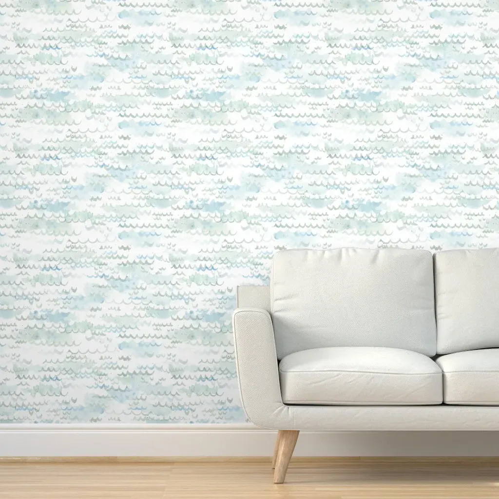 Watercolour Waves Peel and Stick Wallpaper 2' x 12' - Blue, White product