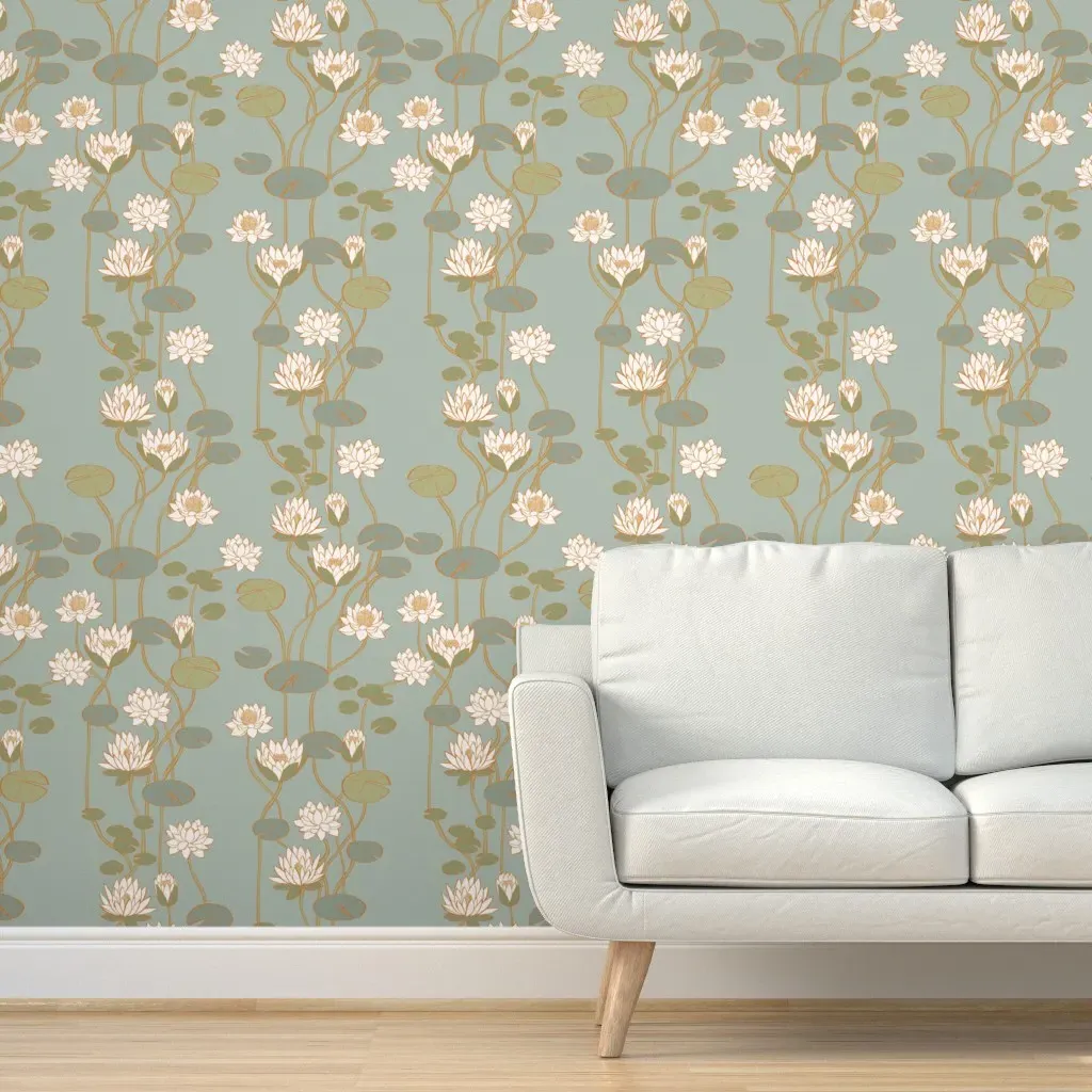Waterlily Nouveau Peel and Stick Wallpaper - Duck Egg product