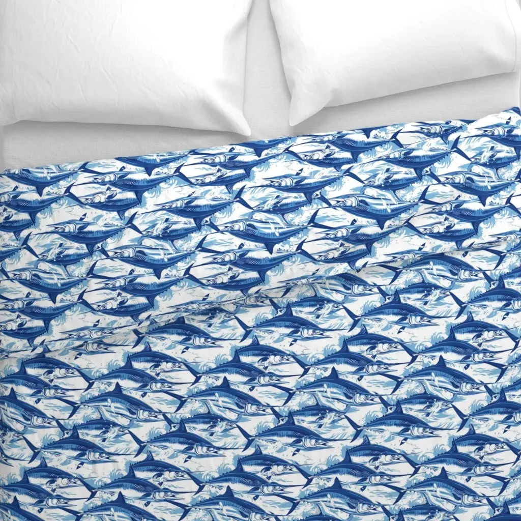 Wave Rider Striped Marlin Duvet Cover - Blue alternate view
