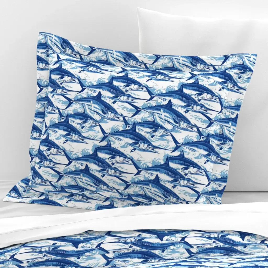 Wave Rider Striped Marlin Standard Flanged Cushion Cover - Blue, Cotton Sateen product
