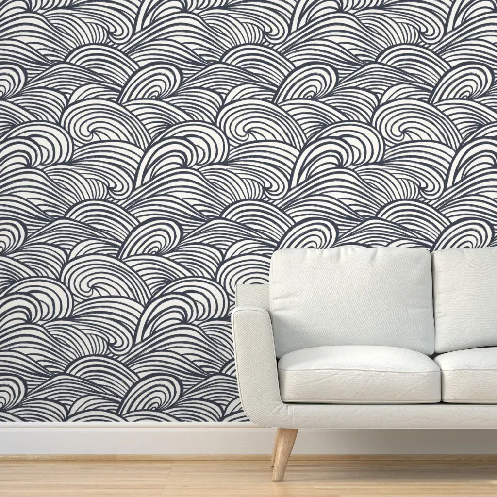 Waves In Motion Coastal Peel and Stick Wallpaper - Navy Blue product
