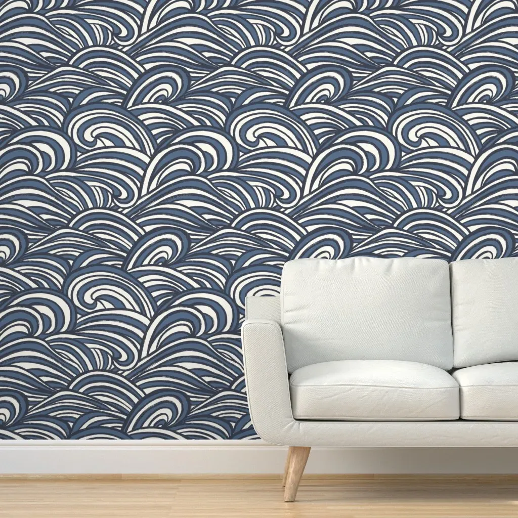 Waves In Motion Coastal Summer Peel and Stick Wallpaper - Navy Blue product