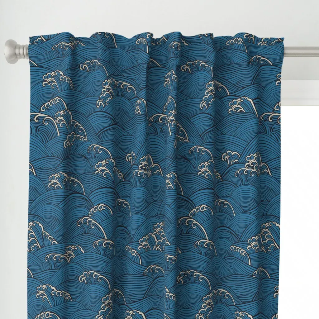 Waves Large Curtain Panel - Blue alternate view