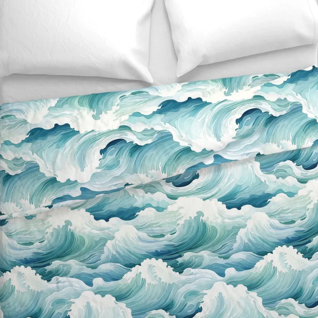 Waves Ocean Water Blue Sea Duvet Cover - Teal alternate view