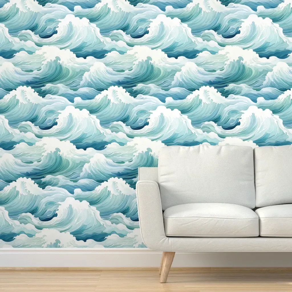 Waves Ocean Water Peel and Stick Wallpaper - Teal product