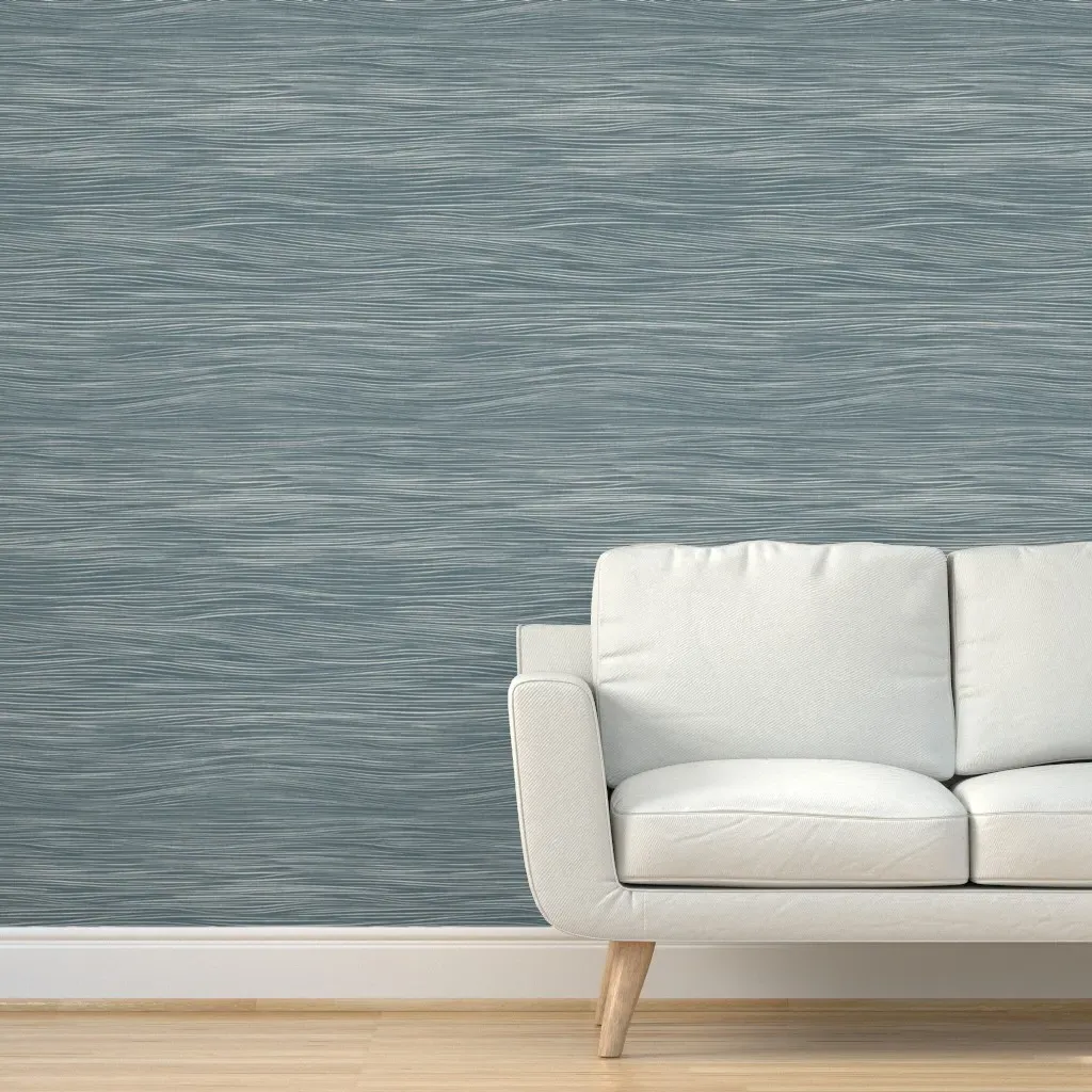 Waves Peel and Stick Wallpaper Rustic Stripes - Dusty Blue product