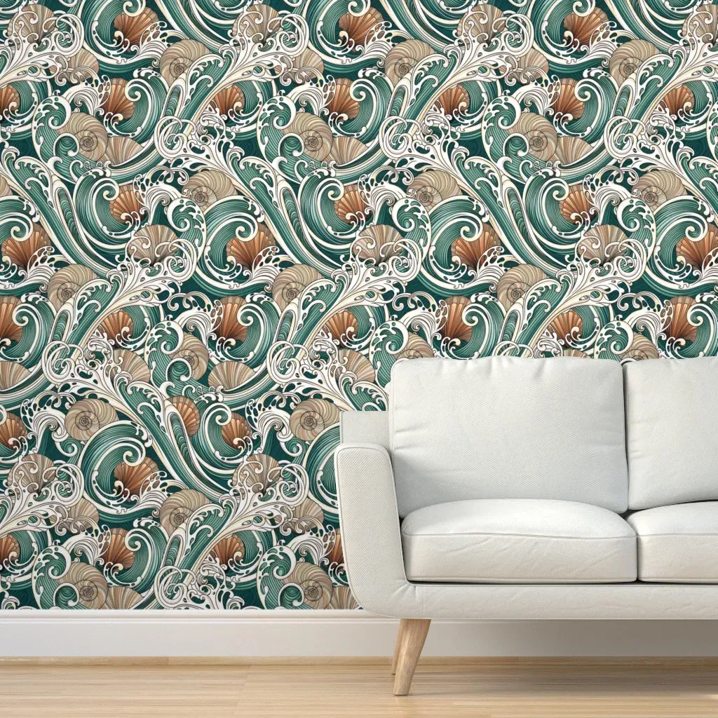 Waves & Shells Peel and Stick Wallpaper - Teal product